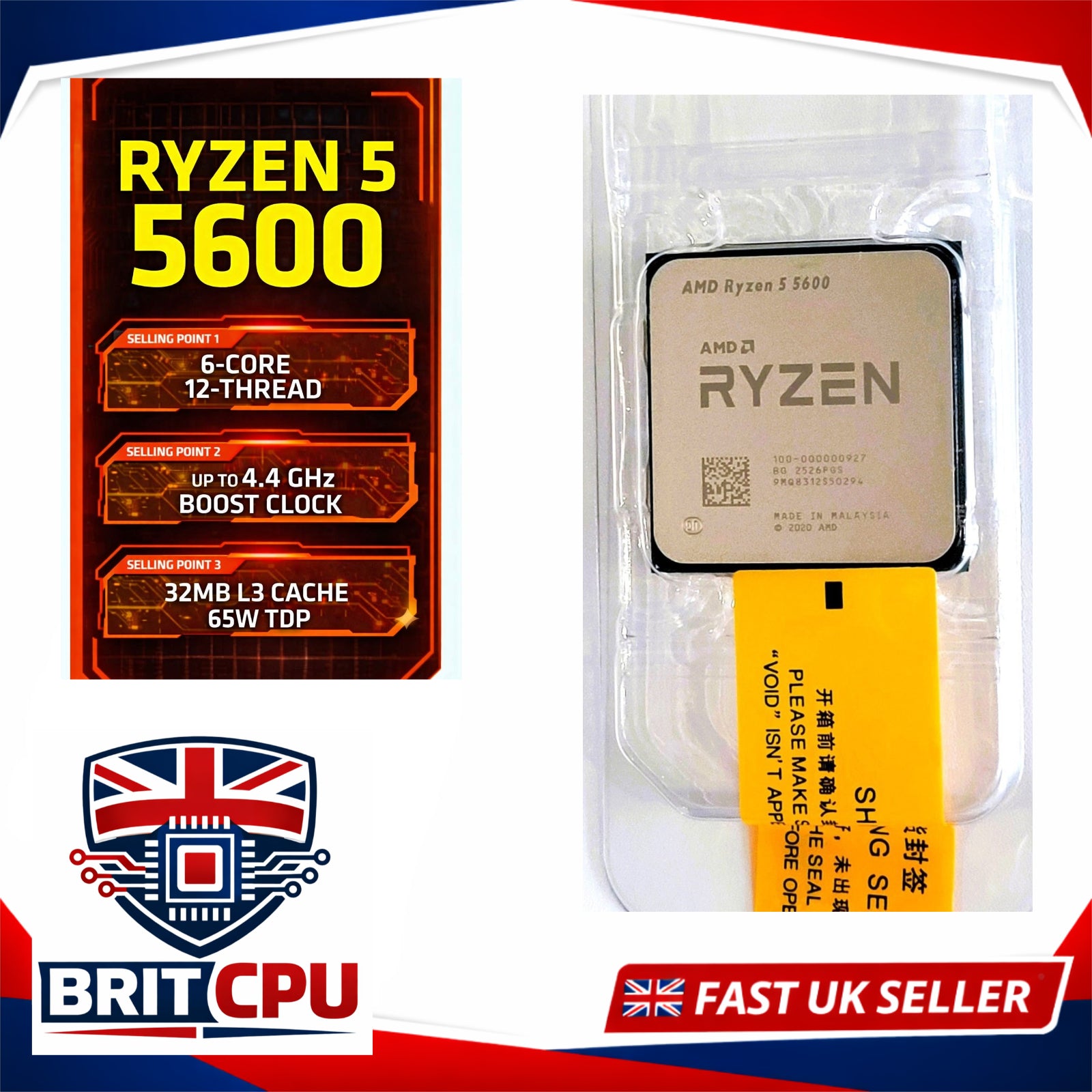 AMD Ryzen 5 5600 Desktop Processor, 4.4GHz Boost, 6 Cores 12 Threads, Socket AM4