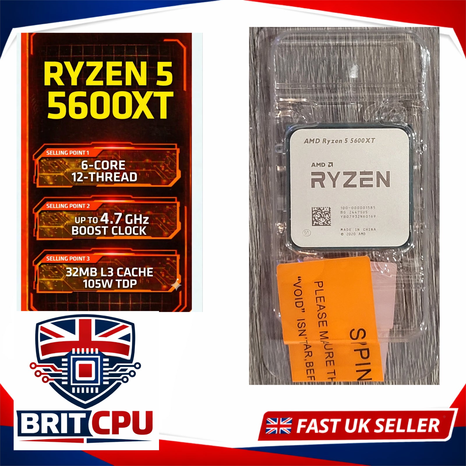 AMD Ryzen 5 5600XT Desktop Processor, 4.7GHz Boost, 6 Cores 12 Threads, Socket AM4