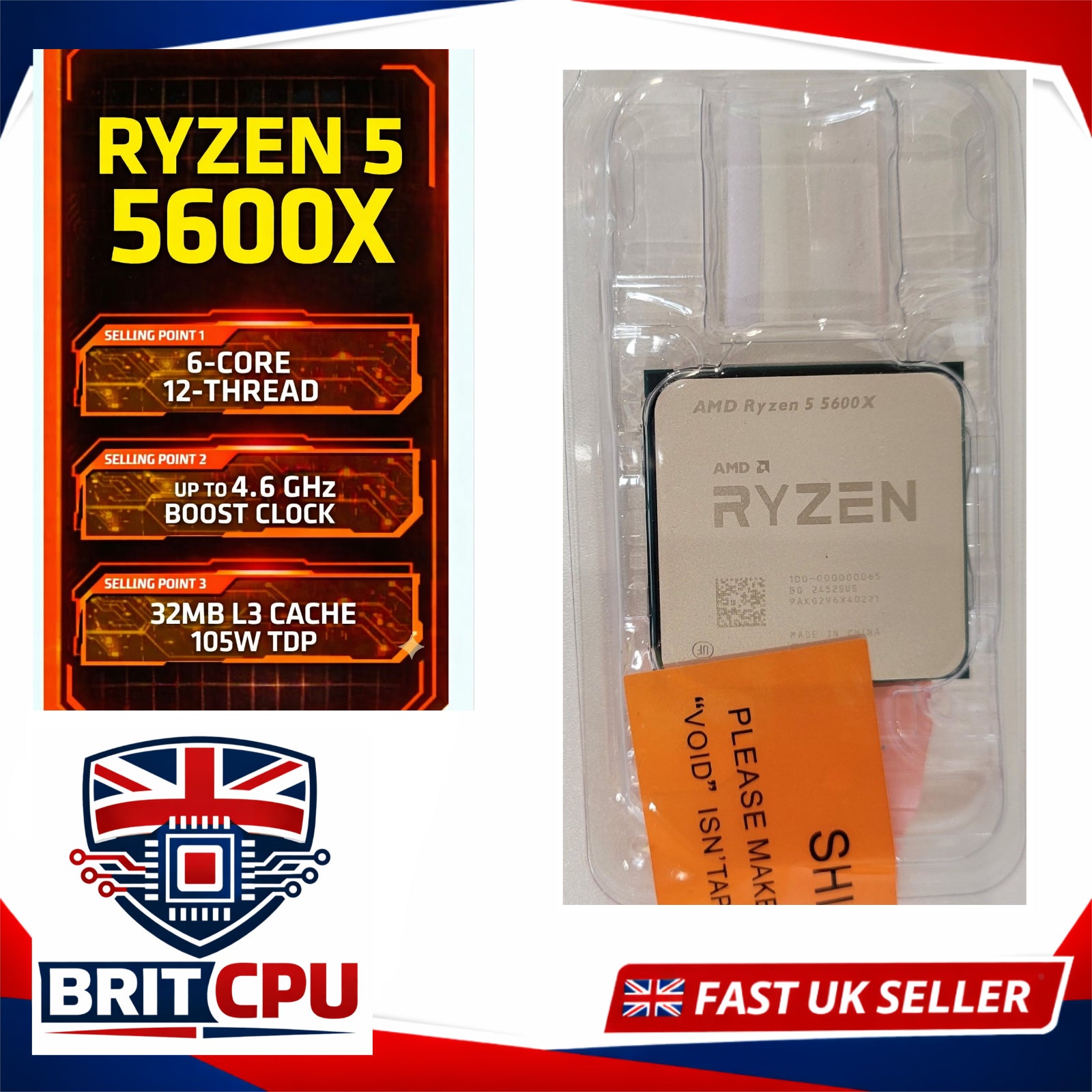 AMD Ryzen 5 5600X Desktop Processor, 4.6GHz Boost, 6 Cores 12 Threads, Socket AM4