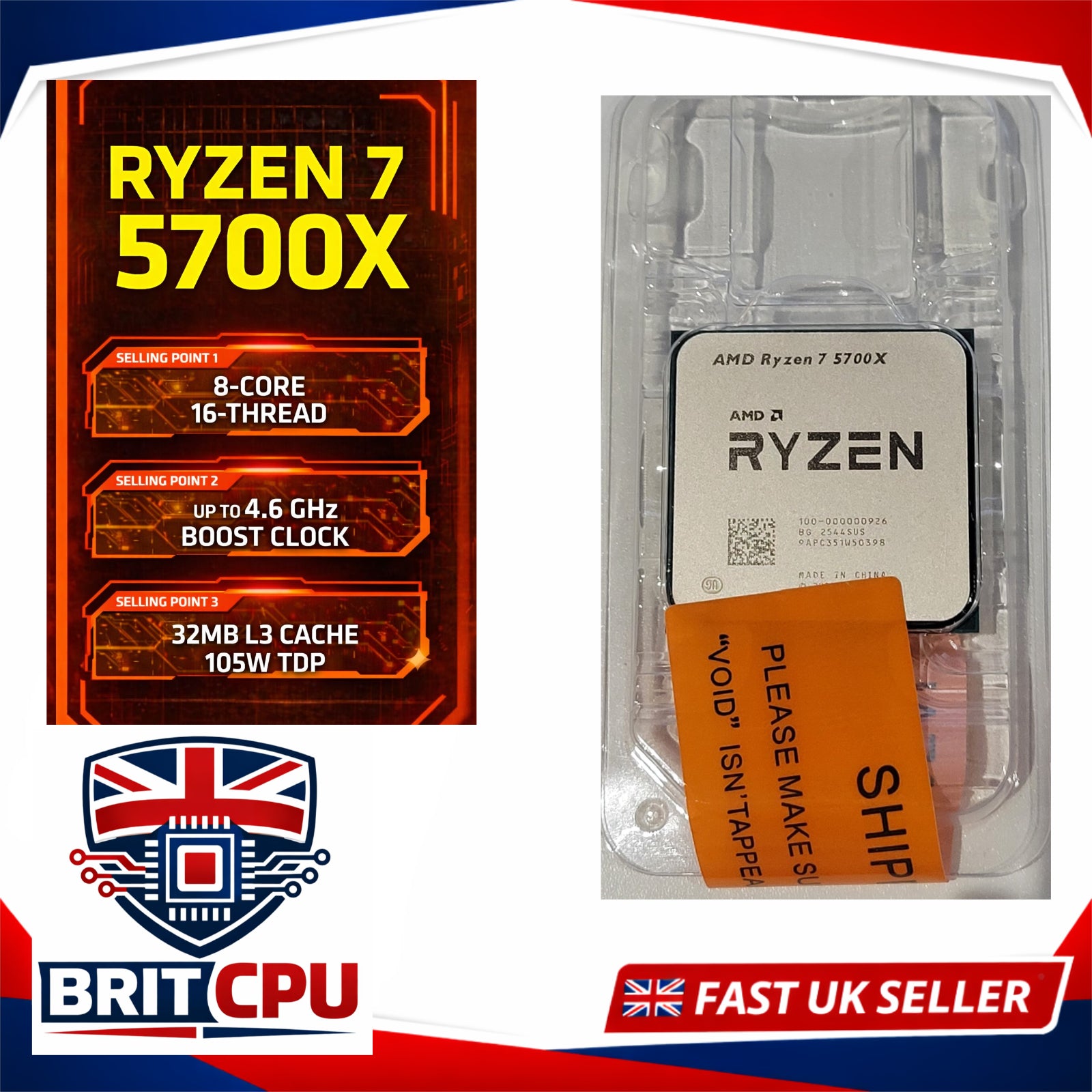 AMD Ryzen 7 5700X Desktop Processor, 4.6GHz Boost, 8 Cores 16 Threads, Socket AM4