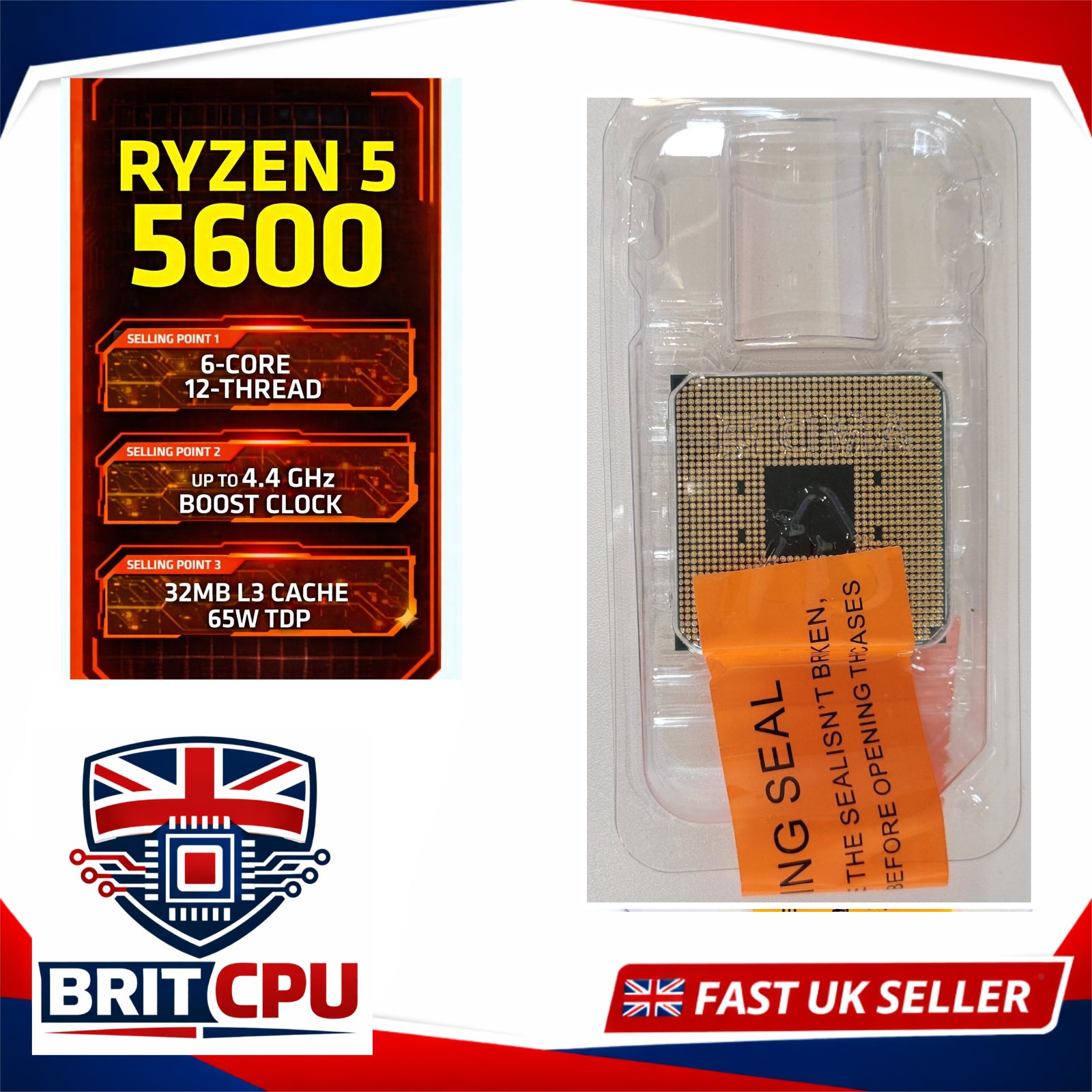AMD Ryzen 5 5600 Desktop Processor, 4.4GHz Boost, 6 Cores 12 Threads, Socket AM4