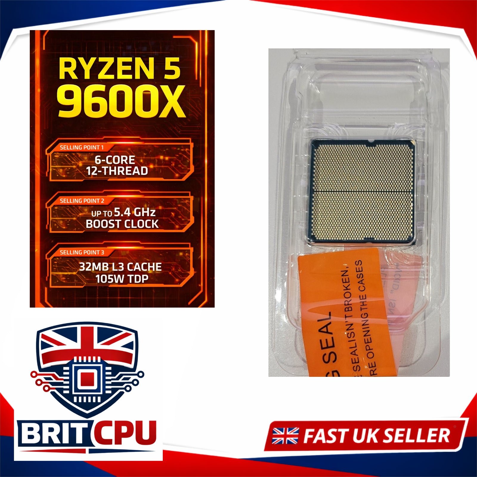 AMD Ryzen 5 9600X Desktop Processor, 5.4GHz Boost, 6 Cores 12 Threads, Zen 5, Socket AM5