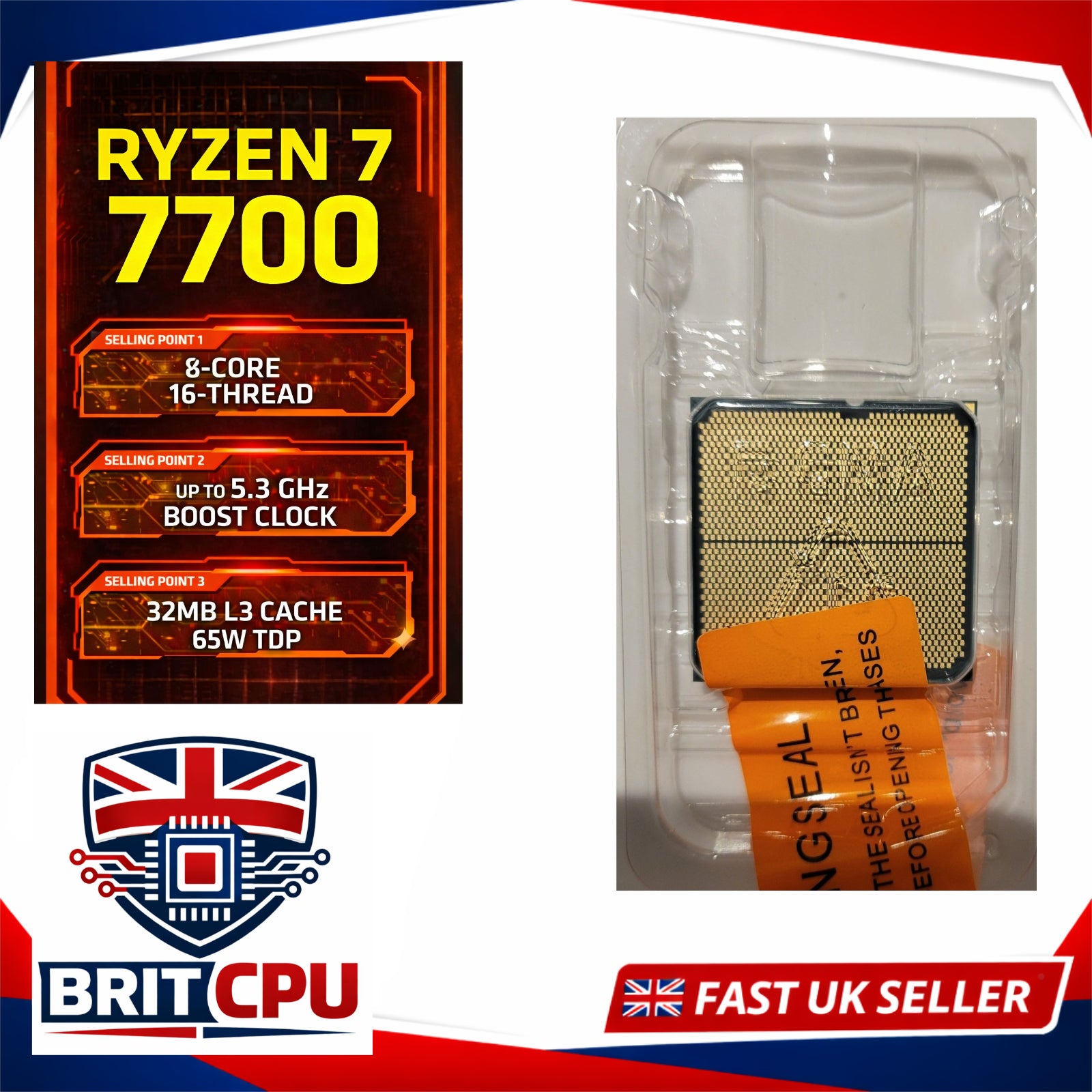 AMD Ryzen 7 7700 Desktop Processor, 5.3GHz Boost, 8 Cores 16 Threads, Socket AM5