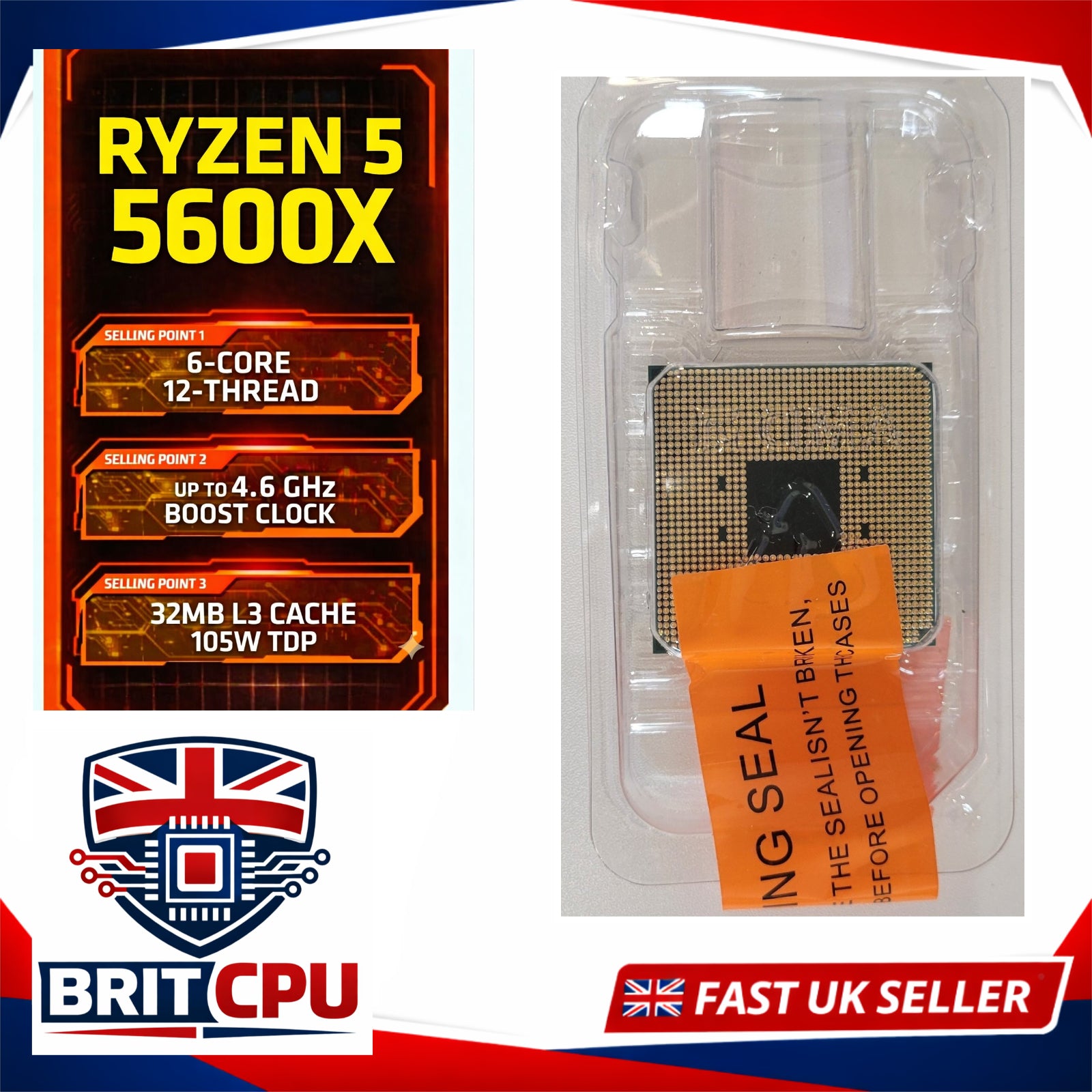 AMD Ryzen 5 5600X Desktop Processor, 4.6GHz Boost, 6 Cores 12 Threads, Socket AM4